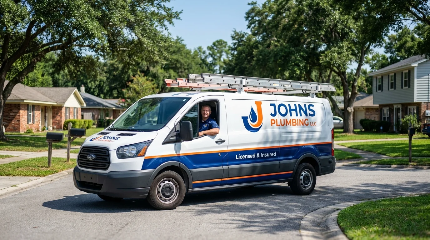 Johns Plumbing LLC service van in Hyde Park, VT